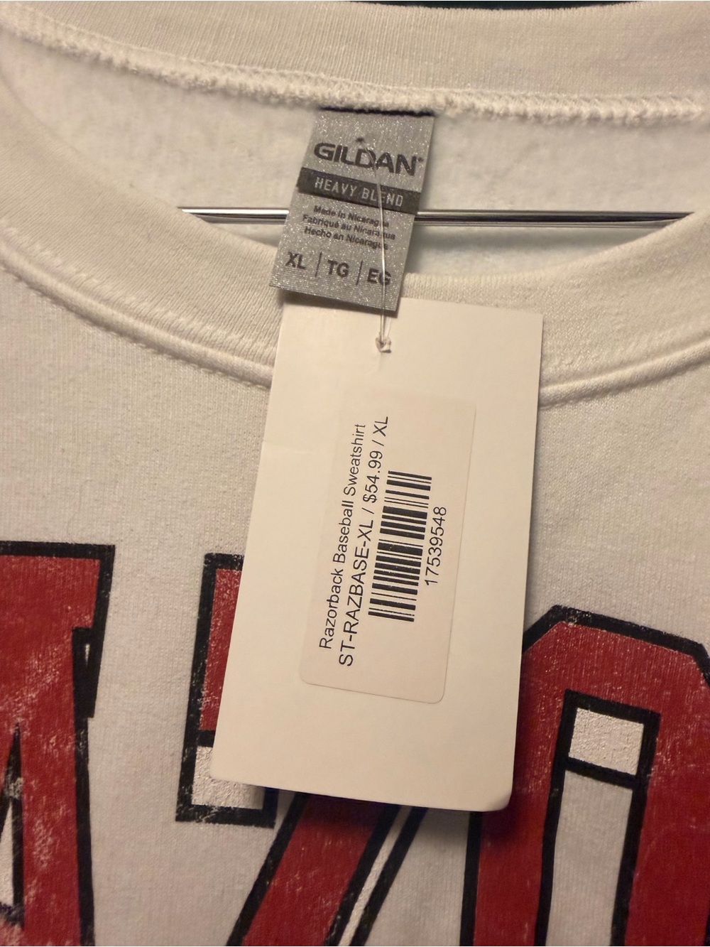 Arkansas Razorbacks White Sweatshirt NEW - Picture 2 of 3